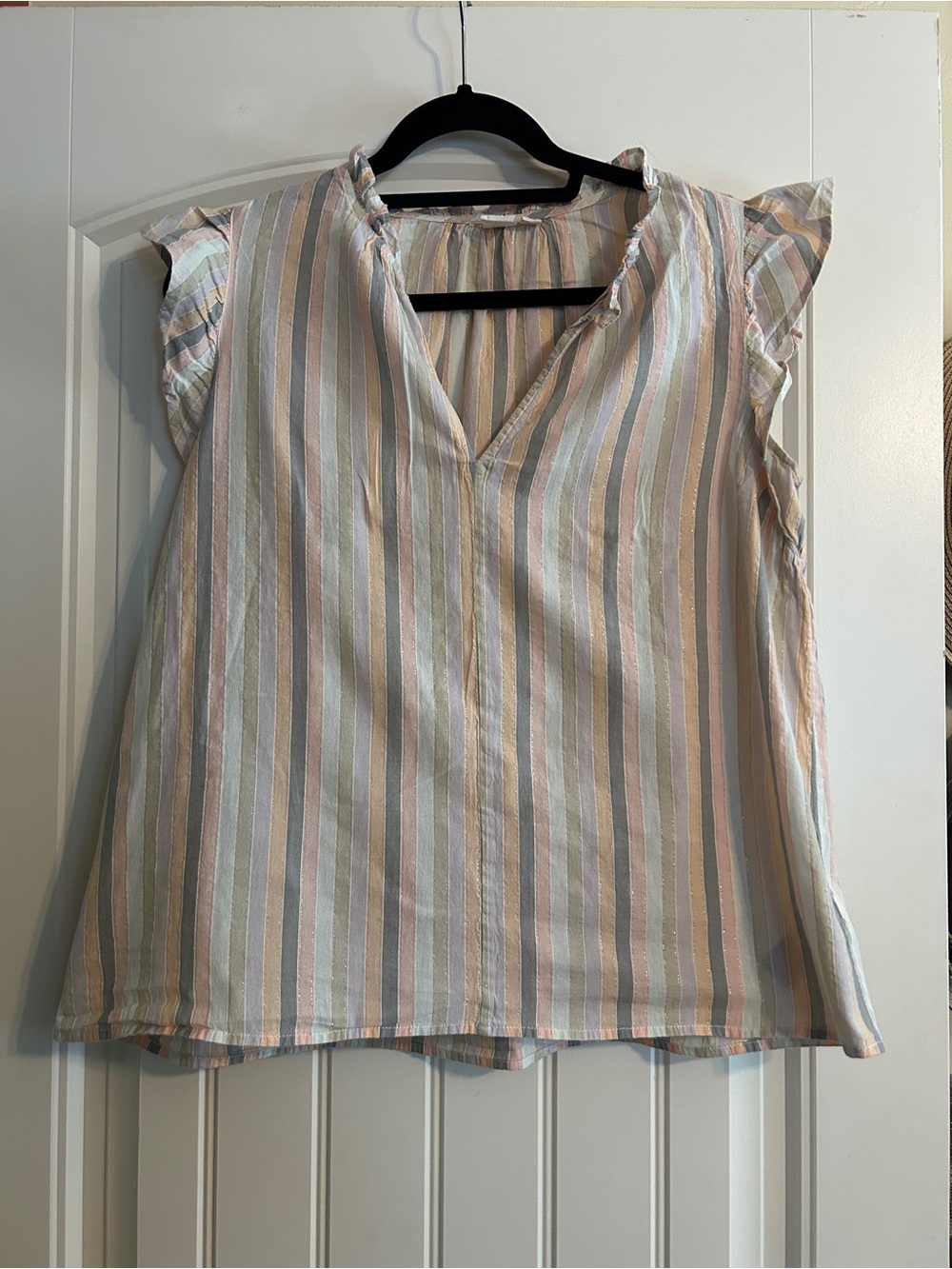 GAP Pastel Multistripe V-Neck Ruffle Sleeve Blouse